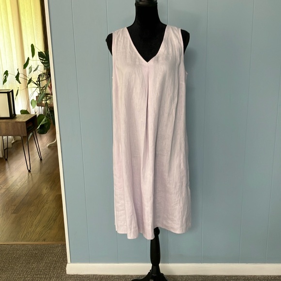 J Jill LoveLinen M Pastel V-neck Sleeveless Shift Dress Knee Length Lightweight - Picture 7 of 10